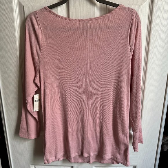 NWT Anthropologie Pink Ribbed Pima Cotton Modal Open Shoulder Long Sleeve XL - Picture 2 of 7